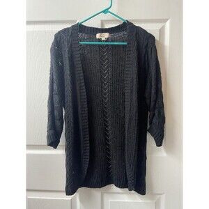 Pink Republic Cardigan Sweater Womens Medium Black Open Front Cable Knit